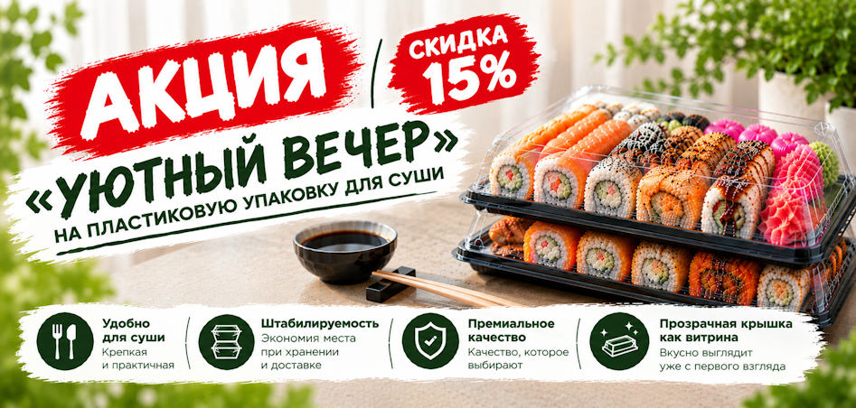 Акция - скидка 15% на пластиковую упаковку для суши