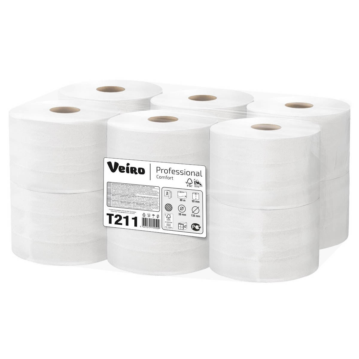 Туалетная бумага Veiro Professional Comfort T9 2-х слойная 80 м отбеленная 12 шт.