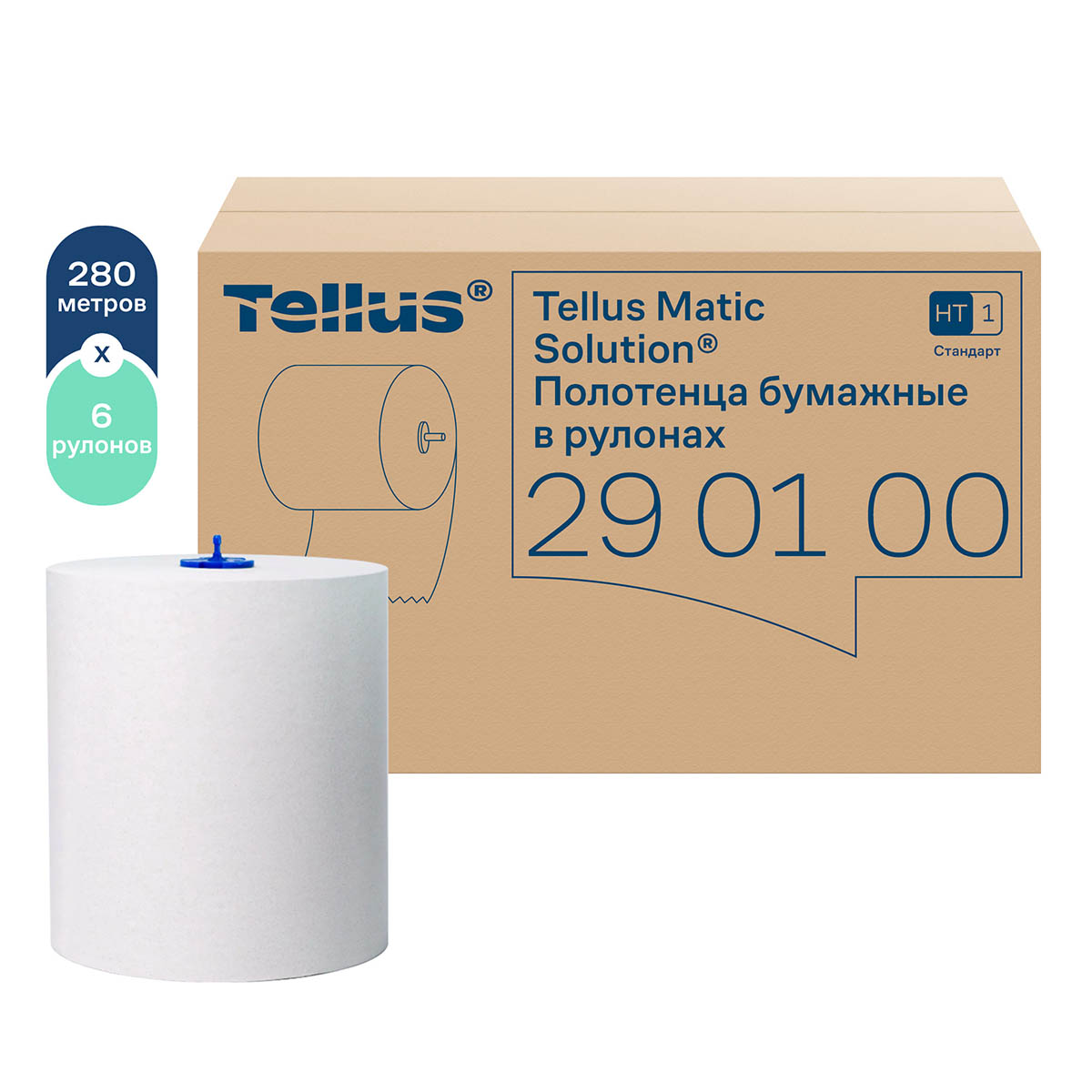 Полотенца бумажные в рулоне Tellus Universal Soft Matic H1 290100 1-х слойные 280 м белые 6 шт.