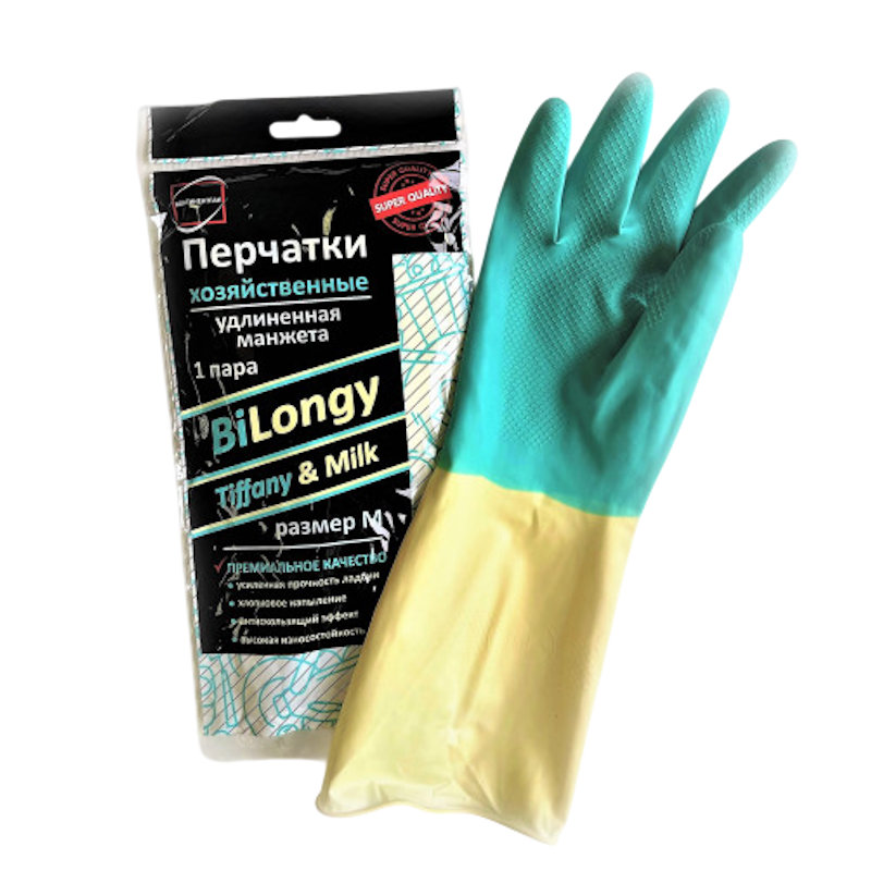 Латексные перчатки 80 гр BiLongy Tiffany and Milk M с удлиненной манжетой