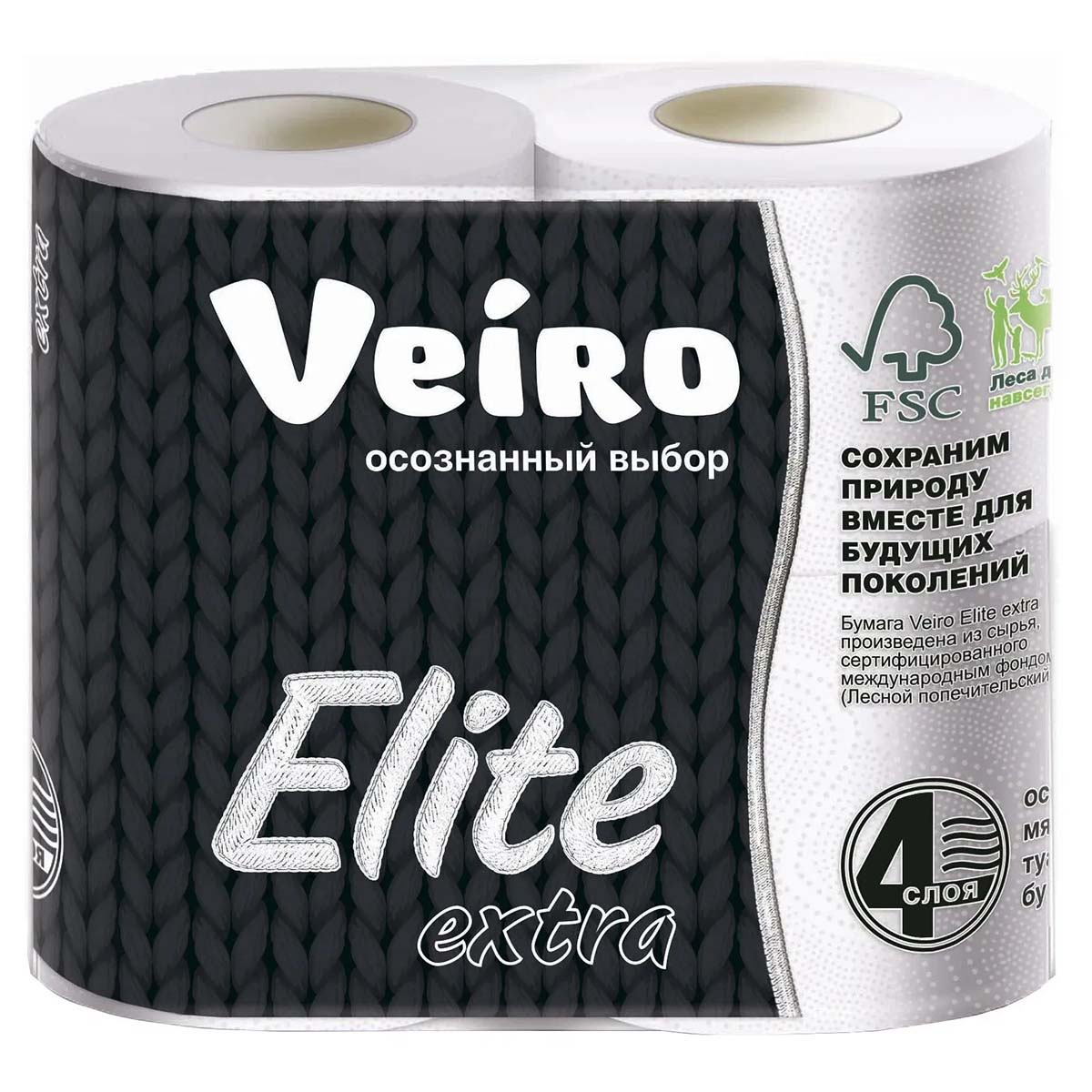 Туалетная бумага Veiro Elite Extra 4-х слойная 15 м белая с перфорацией 4 шт/упак