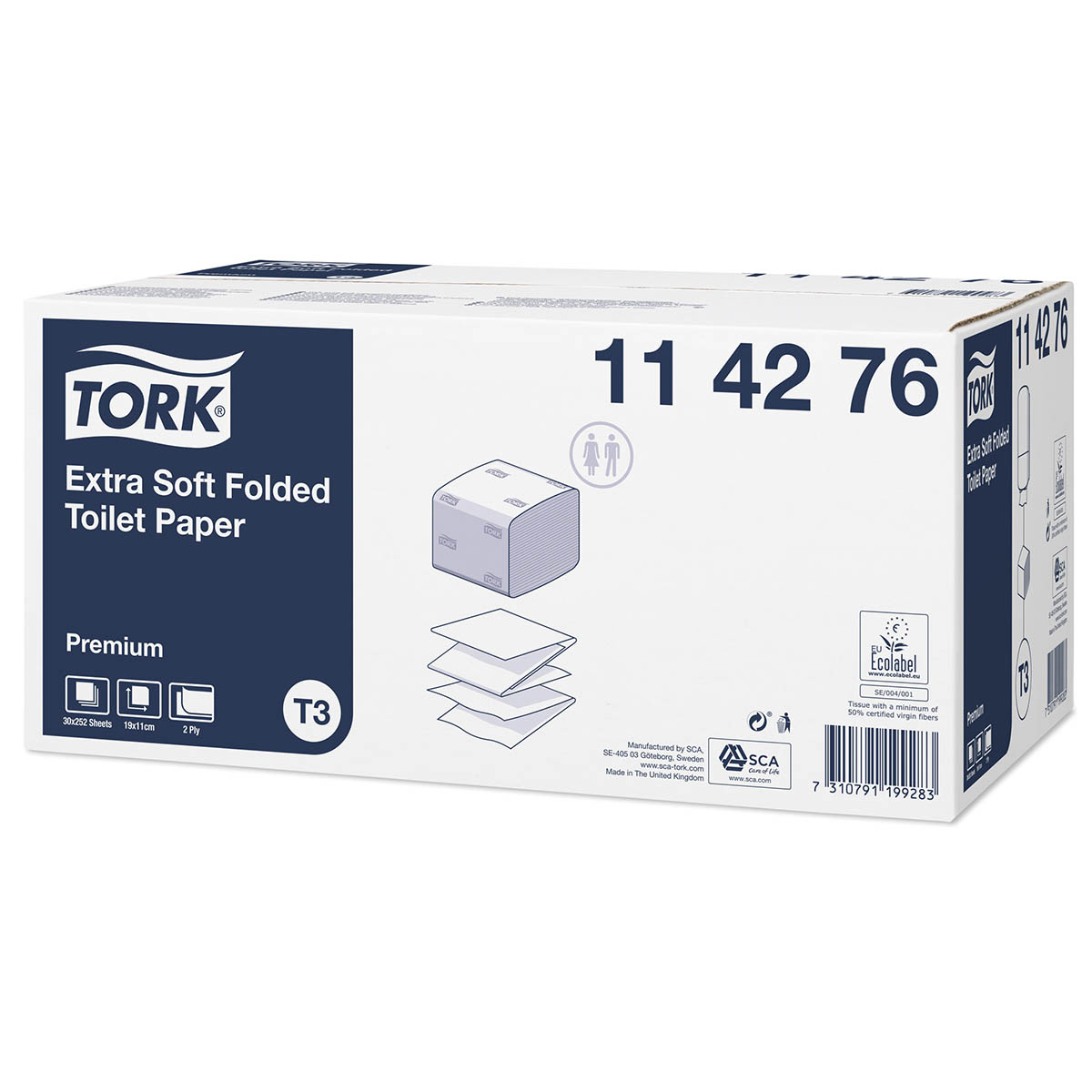 Туалетная бумага листовая Tork Premium Т3 114276 2-х слойная 252 л белая 30 шт.