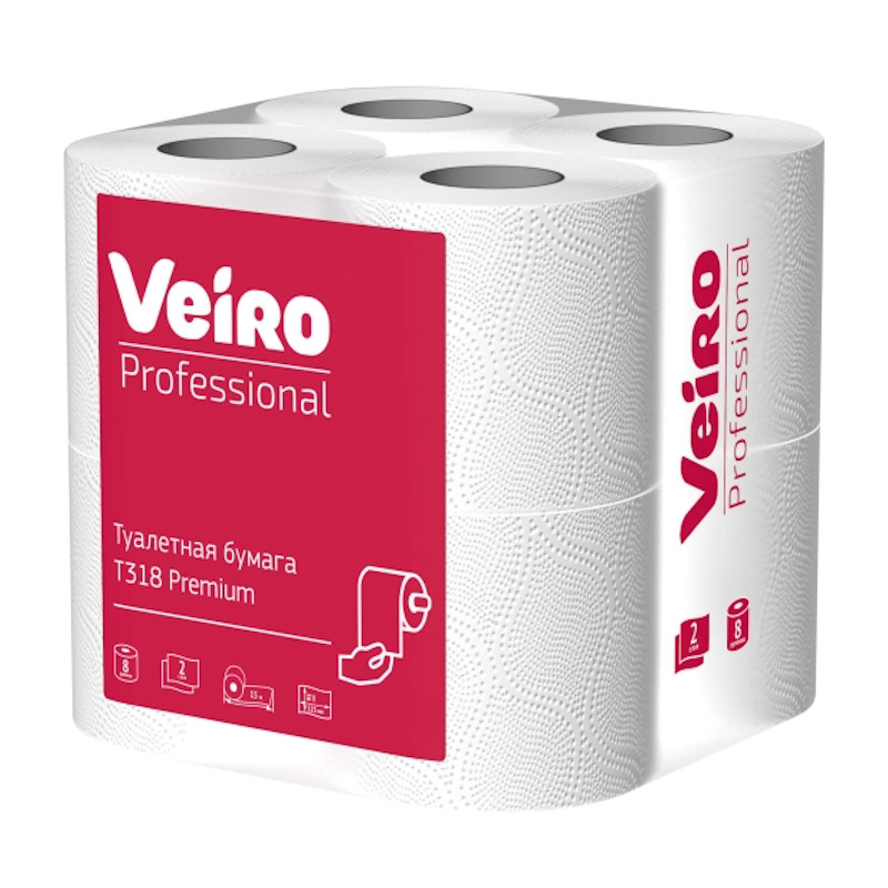 Туалетная бумага Veiro Professional Premium T4 2-х слойная 8х15м белая 8 шт/упак
