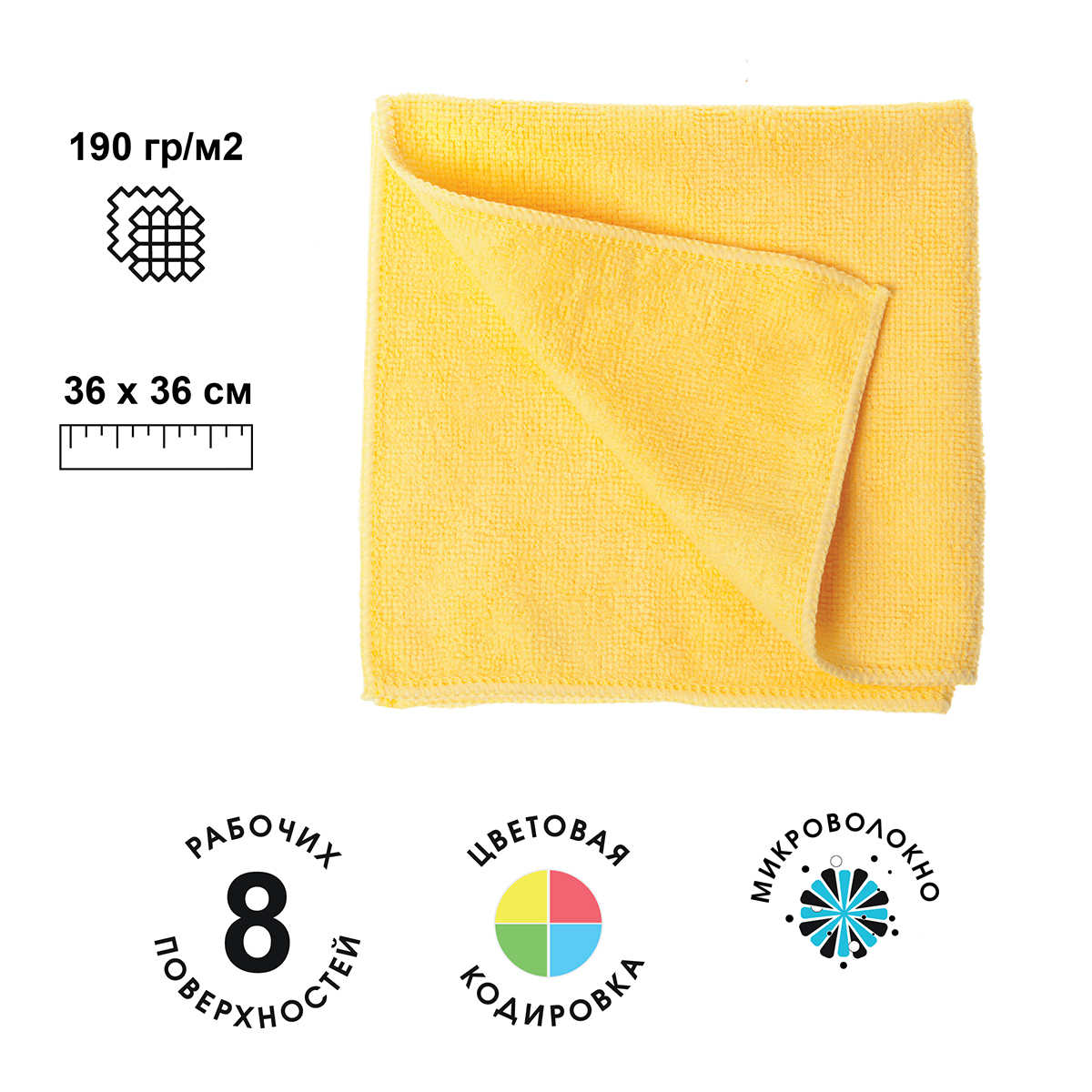 Салфетка микроволоконная HQ Profiline 73601 36х36 см 190г/м2 желтая