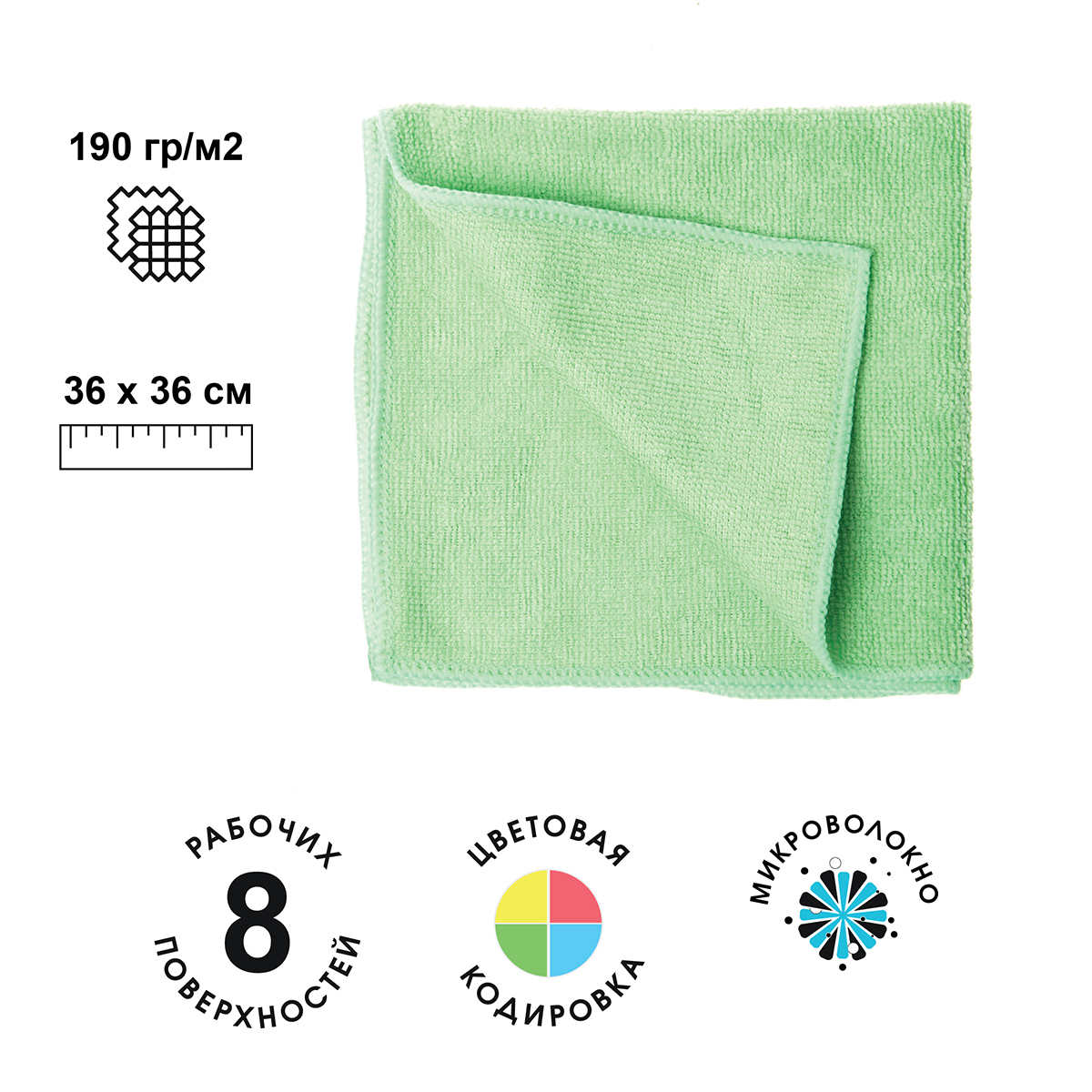 Салфетка микроволоконная HQ Profiline 73602 36х36 см 190г/м2 зеленая